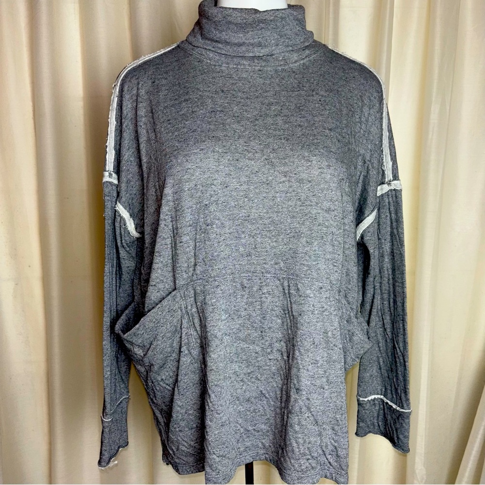 Free People We the Free Marled Pockets Cowl Neck Raw Hem Shirt